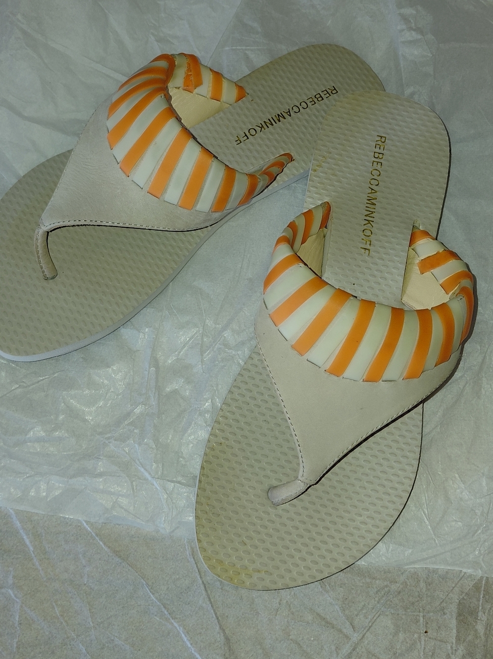 Rebecca Minkoff Cream & Orange Braided Thong Sandals Msrp $130-$185